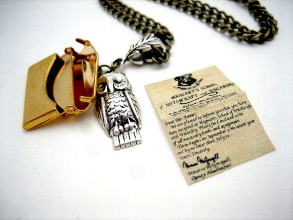 Buho Colgante De Bronce De Harry Potter Hedwig Hogwarts Aceptación Carta Collar
